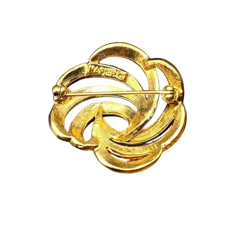 Vintage Napier Gold Tone Small Swirl Pin with matching screw back earring marked